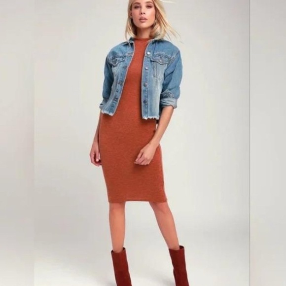 Say What? Stretchy Orange Long Sleeve, Sweater Dress - Picture 3 of 9